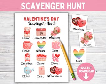Cute Preschool Valentine's Day Scavenger Hunt Activity, Valentine Classroom Party Game for Pre-K or Preschool, Kindergarten Activities