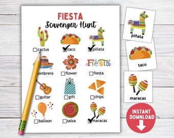 Fiesta Scavenger Hunt, Party Game for Kids, Preschool Activities, Classroom Activity for Toddlers, PreK or Kindergarten, Class Party Games