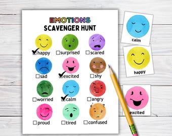 Cute Preschool Emotions Scavenger Hunt Game, Play Therapy CBT Tools, Feelings SEL Activities for Autism and Mental Health, School Counselor