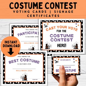 Halloween-Kostüm-Preis-Zertifikat | Druckbare Stimmzettel und Schild | Klassenzimmer-Halloween-Party für Kinder | Bestes Kostüm