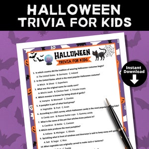 Halloween Trivia Game for Kids | Printable Halloween Questions Quiz for Teens | Family Party Game Night | Classroom Party