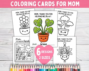 Mother's Day Coloring Card, Birthday Gift for Mom, Preschool Mothers Day Craft, Plant Mom Coloring Page, Kids Colouring Sheet Art Activity