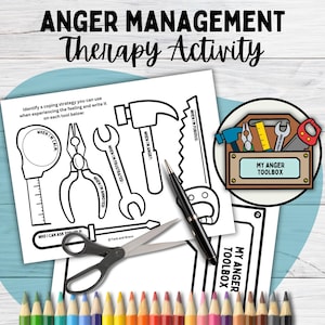 Anger Management Toolbox Worksheet for Kids, Art Play Therapy Coloring Craft, School Social Work, Emotional Regulation, Managing Feelings