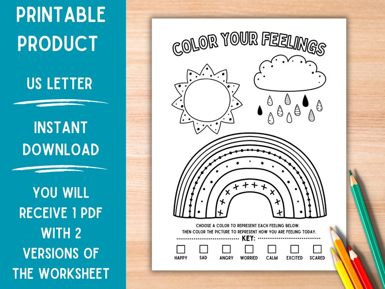 Feelings Coloring Page for Kids | Emotions Check-in Therapy Worksheet ...