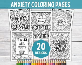 Teens Self Love Anxiety Coloring Page BUNDLE, Positive Self-Talk Therapy Worksheet for Adults, Mental Health, Positive Affirmations for Kids