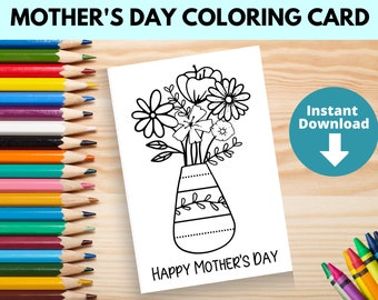 Druckbare Muttertags-Blumen-Malkarte | Kinder Art Craft Floral Zeichnung Aktivität für Mama, Oma, Stiefmutter