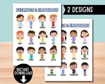 Poster Emotions Feelings pour enfants et adolescents | Tableau des sentiments | Régulation émotionnelle | Posters Emotions Decor | Cabinet de thérapie | Travail social