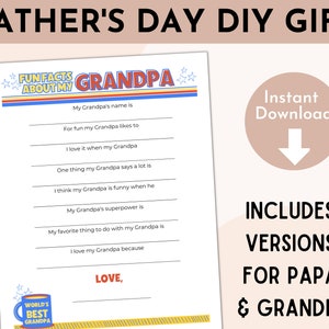 Father's Day DIY Gift for Grandpa or Papa | Printable Kids Craft from grandchild | Grandfather fathers day gift