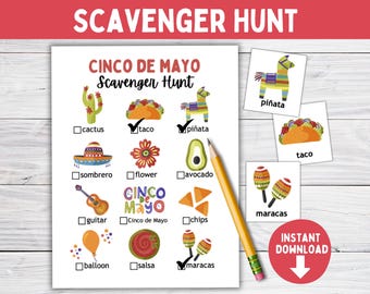 Cinco de Mayo Scavenger Hunt, Fiesta Game, Preschool Activities, Classroom Activity for Toddlers, PreK or Kindergarten, Class Party Games
