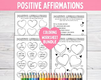 Positive Affirmations Worksheet for Kids and Teens, Art Play Therapy Activities, Self-Esteem Coloring Page, Positive Self-Talk Activity