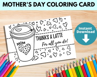 Mamá gracias o día de la madre café con leche tarjeta para colorear / imprimible niños arte actividad artesanal para mamá DIY