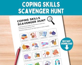Coping Skills Scavenger Hunt Game for Kids and Teens Printable | Child Play Therapy | Social Work
