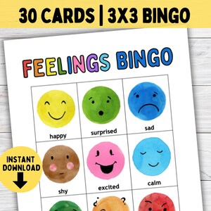 Emoties BINGO-kaart Voorschoolse activiteiten | Gevoelens afdrukbare klasactiviteit | Homeschool PreK Kleuterschool Elementair | SEL-leren