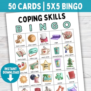 Juego BINGO de habilidades de afrontamiento para niños y adolescentes, SEL en el aula o actividad de asesoramiento, herramientas de terapia, regulación de emociones, trabajo social escolar