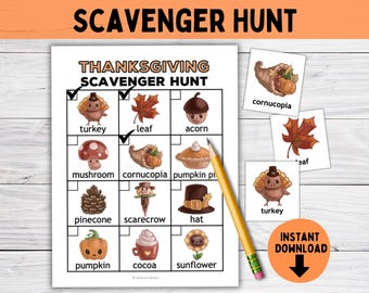 Cute Thanksgiving Scavenger Hunt Preschool Activities | Classroom Activity  | Homeschool Toddler PreK Kindergarten Class Party Games
