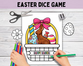 Easter Build a Basket Game for Kids, Preschool Roll the Dice Activity, Sunday School or PSR Coloring Craft, Elementary Class Party Games
