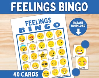 Emotions Feelings BINGO Game for Kids and Teens | Printable Emoji Bingo Cards | Classroom SEL or Group Therapy Activity | School Social Work