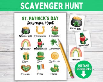 St. Patrick's Day Scavenger Hunt, Saint Patty Preschool Activities, Classroom Activity for Toddlers, PreK or Kindergarten Class Party Games