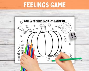 Halloween Feelings Therapy Game for Kids, Dice Emotions Activity, Fall SEL Classroom Lesson, Counseling Worksheet, Mental Health Tools