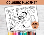 Cute Thanksgiving Coloring Placemat Printable | Turkey Preschool Activity | Classroom Art Craft Activities | Colouring Page Sheet Decor