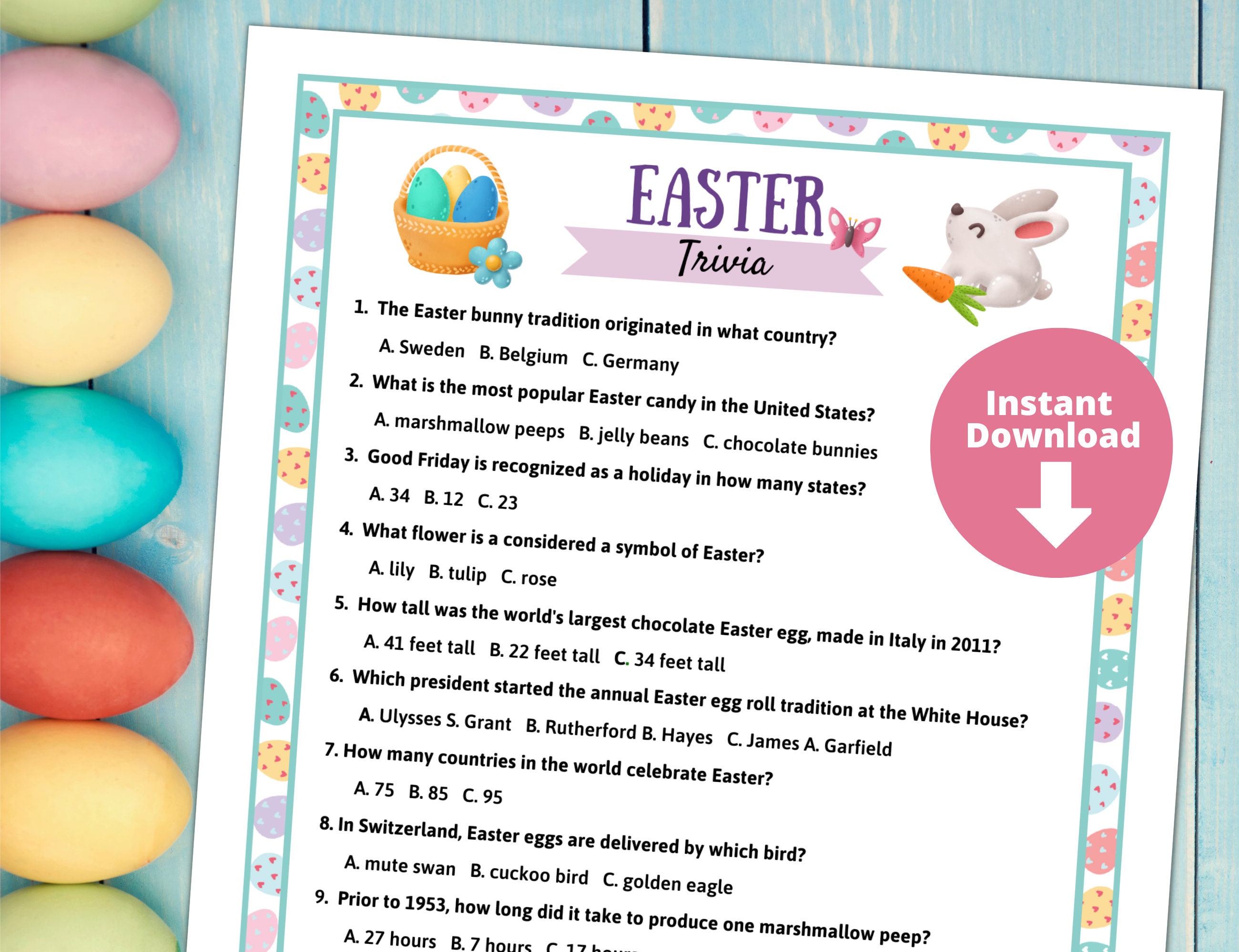 Easter Trivia Game Printable Easter Party Games trivia - Etsy