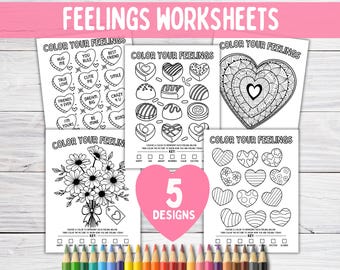 Valentine's Day Feelings Coloring Page BUNDLE for Kids and Teens, Emotions Check-in Therapy Worksheet, Mental Health, Counseling Activity