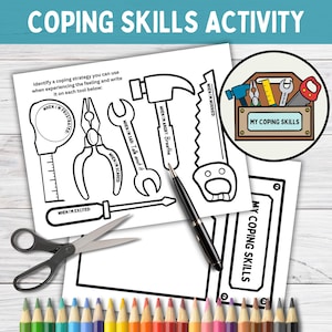 Coping Skills Toolbox Worksheet for Kids, Art Play Therapy Coloring Craft, School Social Work, Emotional Regulation, Managing Feelings, SEL