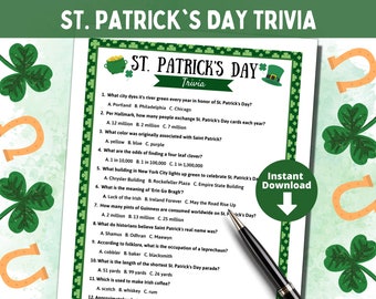 St. Patricks Day Trivia Game | Saint Paddy's Party Printable Games | Saint Patrick's Pub Trivia Questions