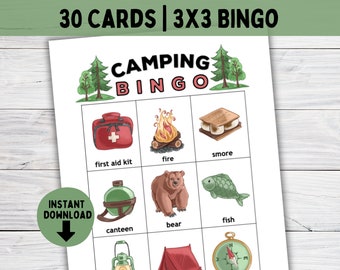 Camping BINGO Card Preschool Activities, Camp Birthday Party Games, Summer Camp Printable Classroom Activity, Homeschool PreK Kindergarten