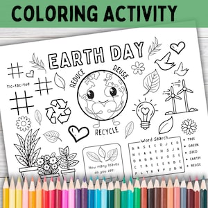 Earth Day Coloring Placemat Printable | Earth Day Coloring Page for Kids | Earth Day Activity Page, Earth Day Classroom Activity