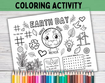 Earth Day Tischset zum Ausdrucken | Earth Day Malseite für Kinder | Earth Day Aktivitätenseite, Earth Day Klassenzimmer Aktivität