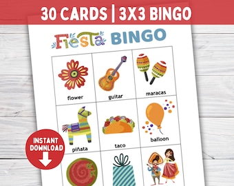 Fiesta BINGO Card Set Preschool Game, Kindergarten Cinco de Mayo Classroom Activity, Family Game Night, Prek Class Party Activity