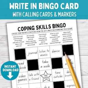 Coping Skills Write-in Bingo Printable for Kids and Teens With Markers ...