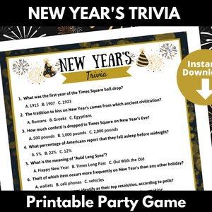 New Year&#39;s Trivia Game | New Years Eve Party Printable Games | NYE party game