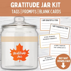Gratitude Jar Kit afdrukbaar | Dankbaarheidsdagboek | Afdrukbare Thanksgiving-activiteit | Familiereünie-activiteiten | Tags: dankbaarheidskaarten herfst