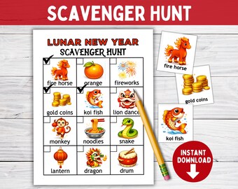 Cute Lunar New Year Scavenger Hunt Preschool Activities, Classroom Activity, Homeschool Toddler PreK Kindergarten Class Party Games