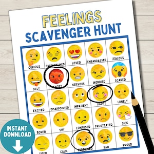 Emotions Therapy Worksheet for Kids and Teens | Emoji Scavenger Hunt | Feelings Identification Activity | School Social Work | Classroom SEL
