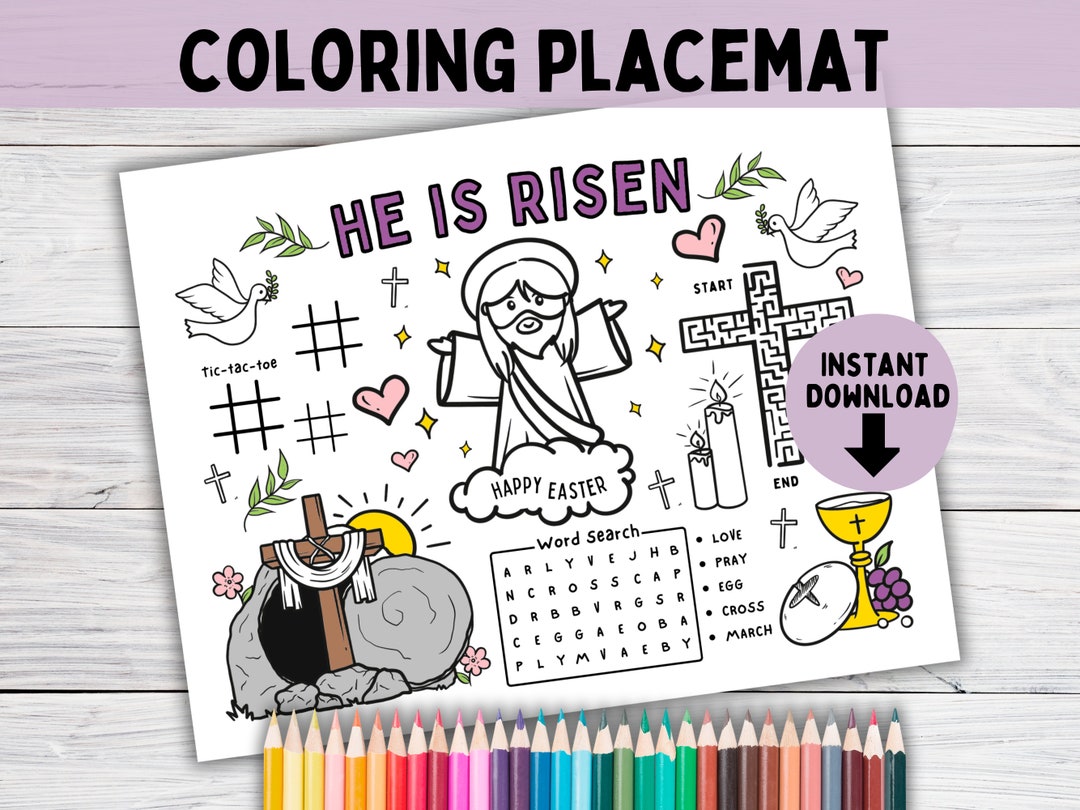He is Risen Coloring Placemat Printable | Easter Story Coloring Page ...