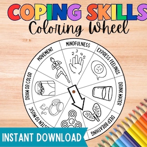 Coping Skills Wheel Coloring Craft for Kids | Emotional Regulation Strategies | Art Play Therapy | School Social Work | Counseling Tools