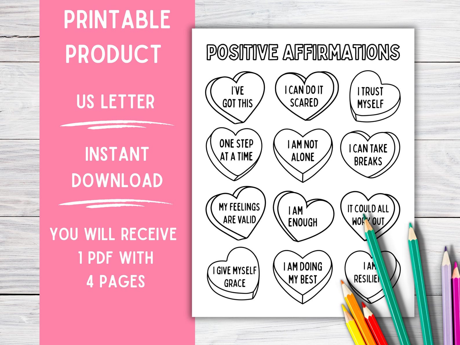 Positive Affirmations Worksheet for Kids and Teens, Art Play Therapy ...