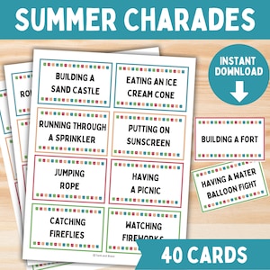 Summer Charades Game for Kids and Teens,  Summer Camp Activities, Family Reunion Games, Summer Party Printable, Family Game Night Activity