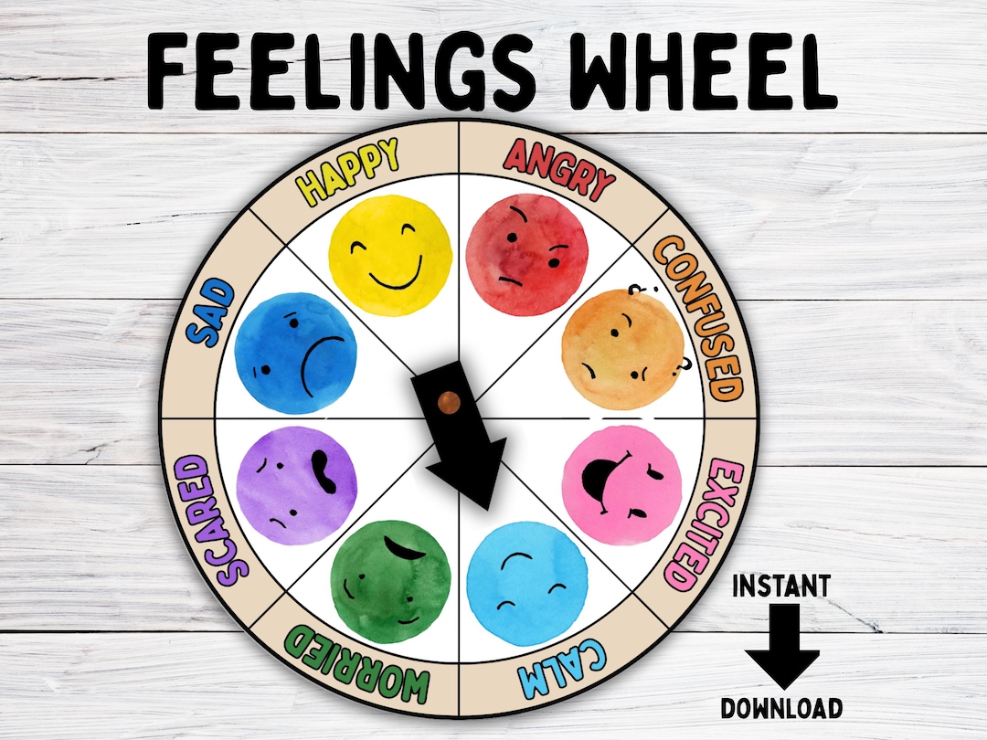 Emotions Spinner Wheel for Kids, Feelings Chart, Emotional Regulation ...