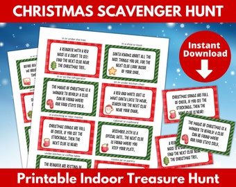 Christmas Indoor Scavenger Hunt for Kids  | Printable Christmas Treasure Hunt | Winter Break Holiday Family Activity | Kid Party Game