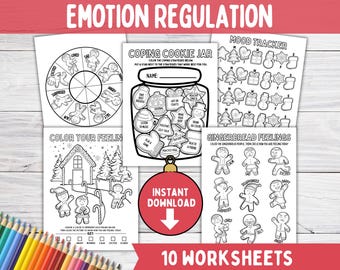 Emotion Regulation BUNDLE for Kids, Christmas Feelings SEL Coloring Page, Winter Coping Skills Worksheet, School Social Work, Therapy Tools