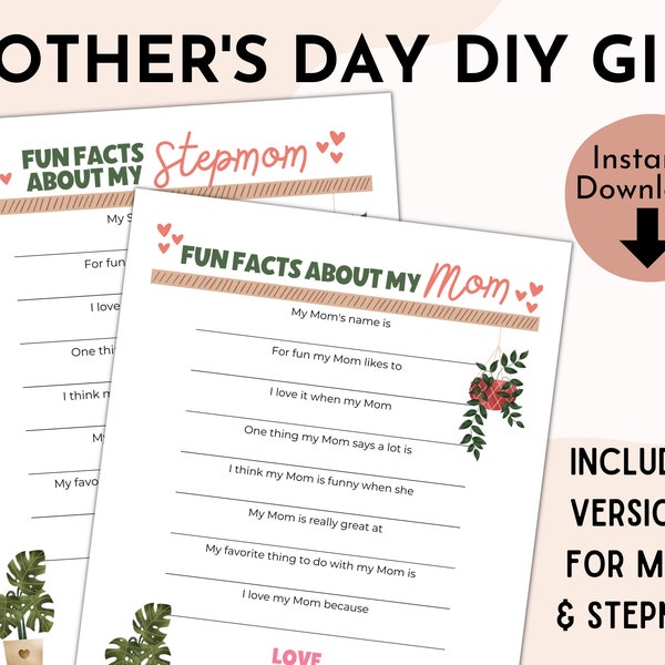 Mother's Day DIY Gift from Son or Daughter| Printable Kids Craft for Mom and Stepmom | Stepmother gift