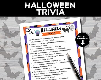 Halloween Trivia Game | Printable Halloween Questions Quiz | Family Party Game Night | Pub Trivia