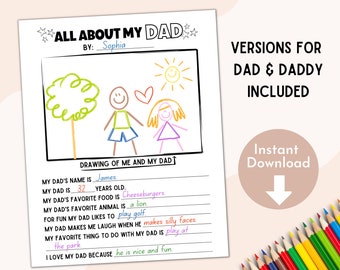 Pagina da colorare per il compleanno di papà o la festa del papà / Lavoretto stampabile per bambini per papà o papà / Regalo fai da te per papà