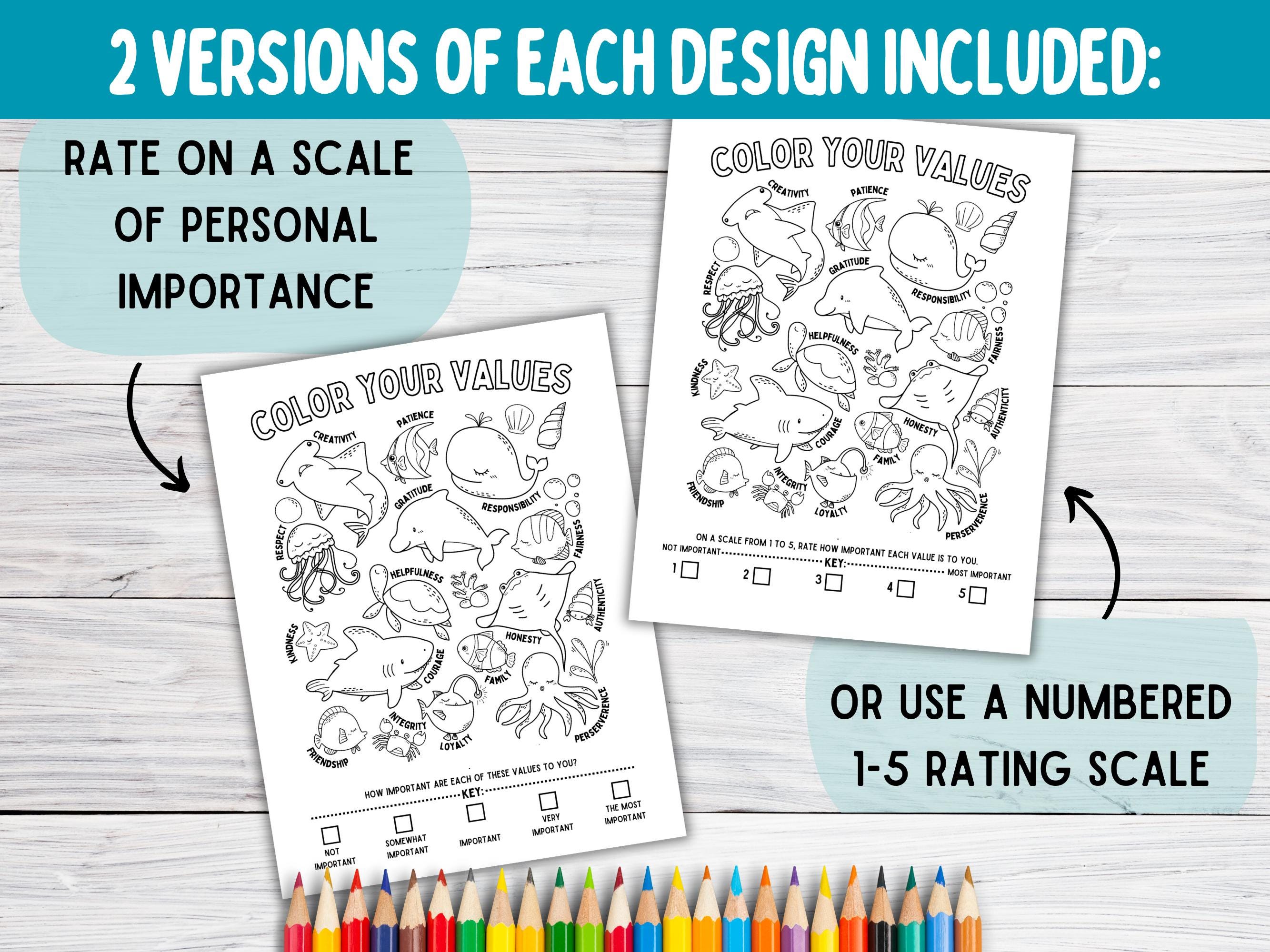 Values Coloring Page for Kids, Art Play Therapy Tools, School Social ...
