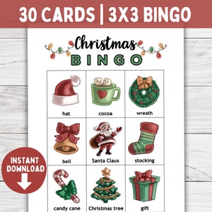 Weihnachts BINGO Karte Vorschulaktivitäten | Weihnachtsferien Klassenzimmer Aktivität | Homeschool PreK Kindergarten Klasse Gesellschaftsspiele