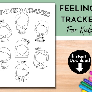 Weekly Feelings Tracker Worksheet | Emotions Journal for Kids Printable | Play Therapy | Social Work | Mental Health